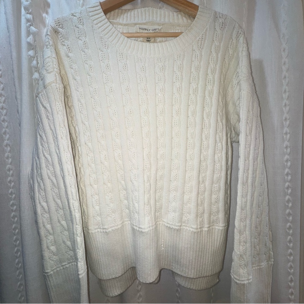 Happily Grey Cable Knit Sweater in Cream – Size M